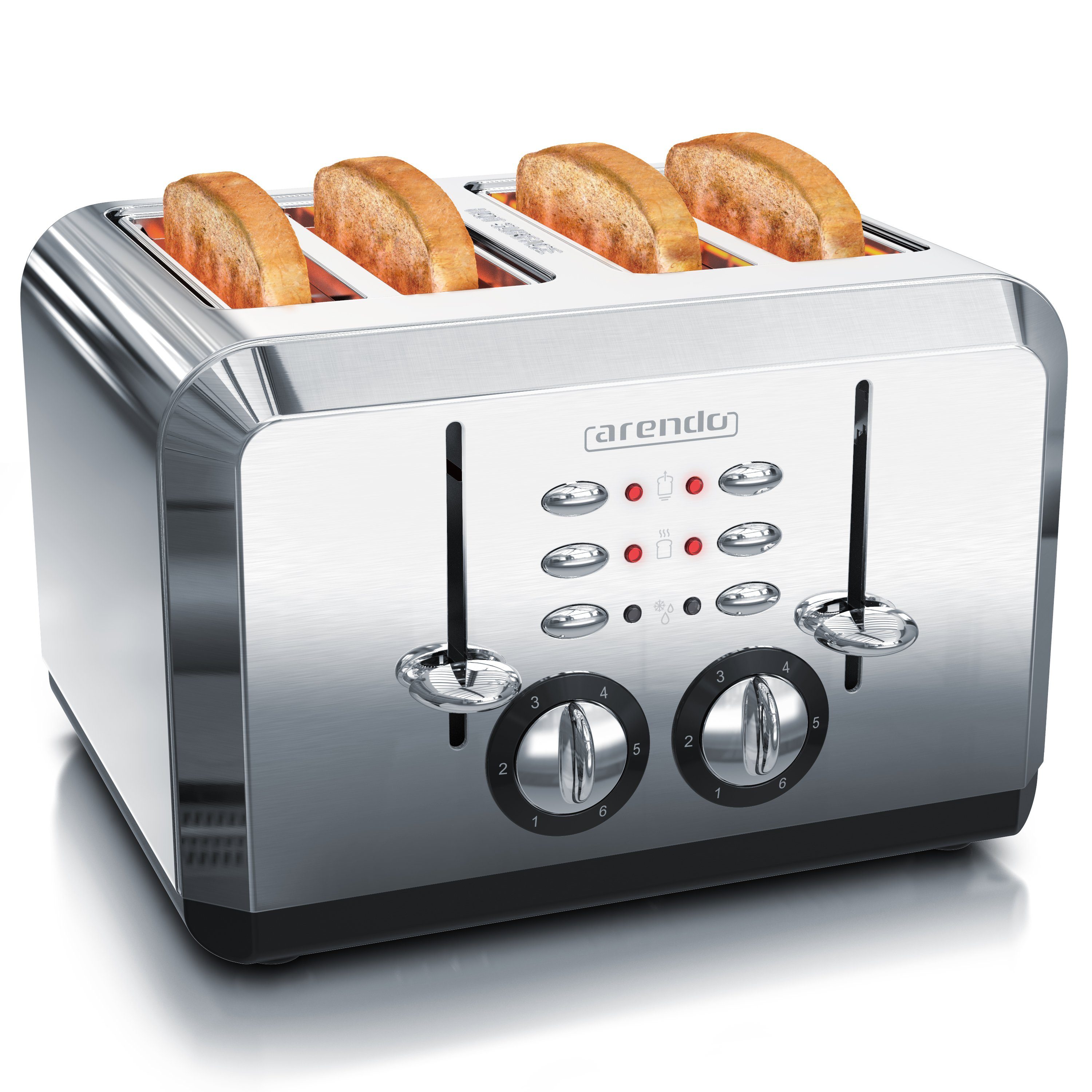 Arendo Toaster 4-Scheiben, Automatik, Edelstahl, Wärmeisolierendes Doppelwandgehäuse, 4 kurze Schlitze, für 4 Scheiben, 1630 W, Bräunungsgrad 1-6, Aufwärm- & Auftaufunktion, GS-zertifiziert