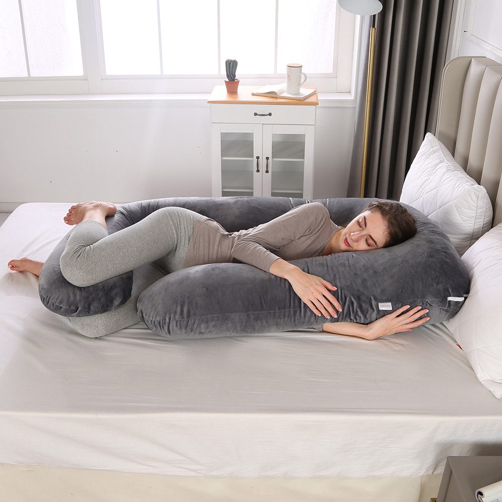 CALIYO Seitenschläferkissen Stillkissen, J-förmiges Schwangerschaftskissen zum Schlafen, Seitenkissen, Seitenschläferkissen ergonomisch geformt