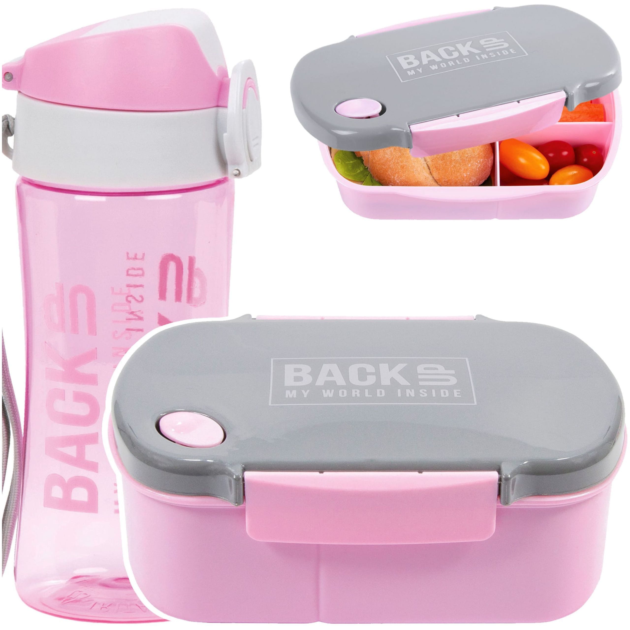 Lunchbox Kinder Frühstücksset: Tritan Trinkflasche + Lunchbox, BPA-frei, Rosa