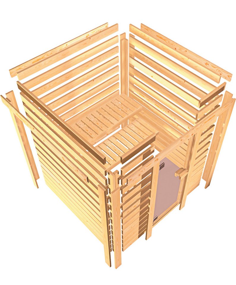 Thumbnail - welltime Sauna Trixi, BxTxH: 196 x 169 x 187 cm, 38 mm, (inkl. 9KW Ofen integriert) besonders stabile nordische Fichte, ...