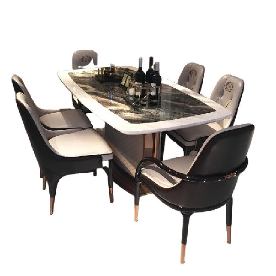 Xlmoebel Esstisch Marmor Esstisch-Set mit Designer-Stühlen für 6 Personen, umfasst 7 (7-St., Esszimmer Tisch + 6x Sessel), Hergestellt in Europa