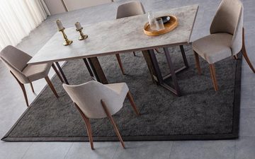 JVmoebel Essgruppe Essgruppe Essecke Esstisch Stühle Holz Grau Esszimmer 9tlg Anrichte, (9-tlg., 1x Esstisch+6x Stühle+1x Sideboard+1x Spiegel), Made in Europa