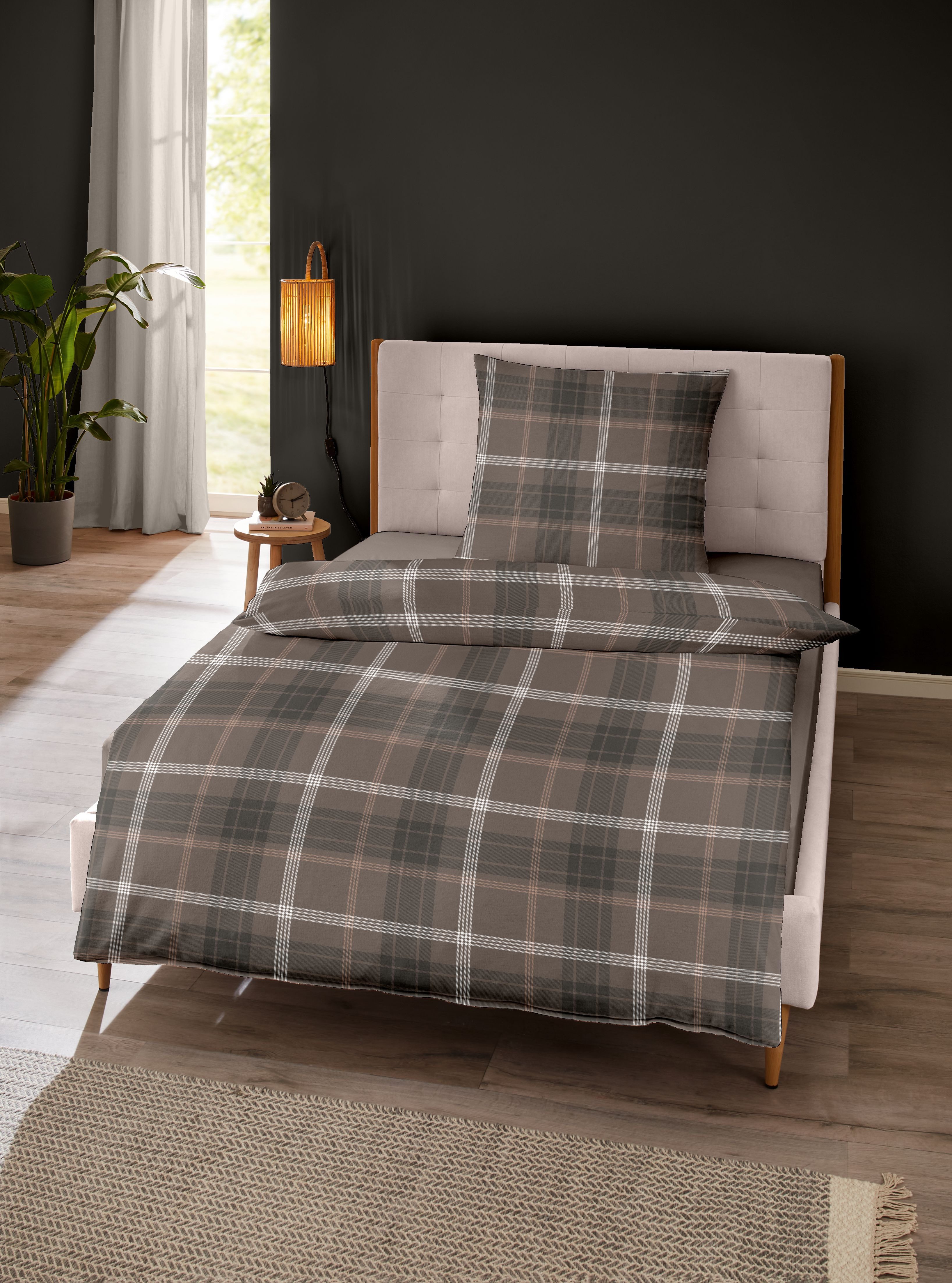 Dormisette Bettwäsche Dormisette Fein Biber Bettwäsche Braun Kariert 135x200 80x80 cm, Biber