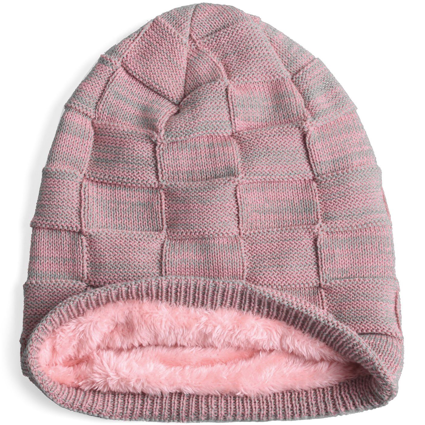 compagno Strickmütze (1-St) Warm gefüttert Beanie Wintermütze Flechtmuster uni oder meliert Mütze