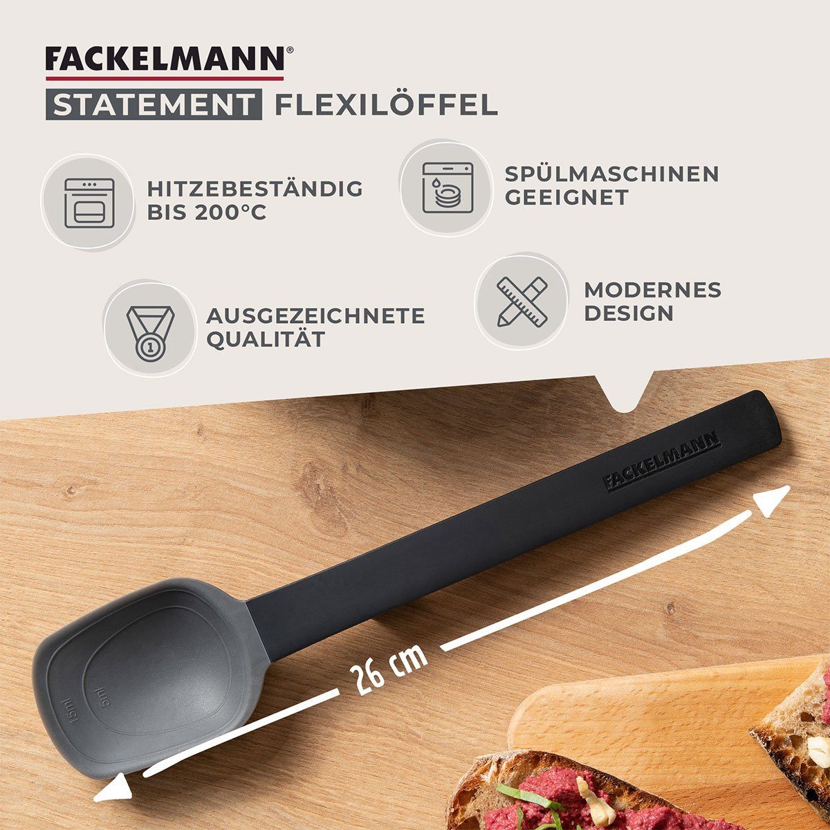 FACKELMANN Kunststofflöffel Statement Flexi-Löffel mit Lift-Up-Funktion – Mit Messrillen