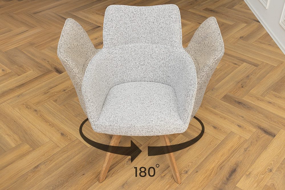 riess-ambiente Drehstuhl ASGARD beige – Strukturstoff, Holzbeine, Armlehne & Taschenfederkern (Einzelartikel, 1 St), 180° drehbar mit Rücklaufautomatik – ideal  – Bild 4 von 5