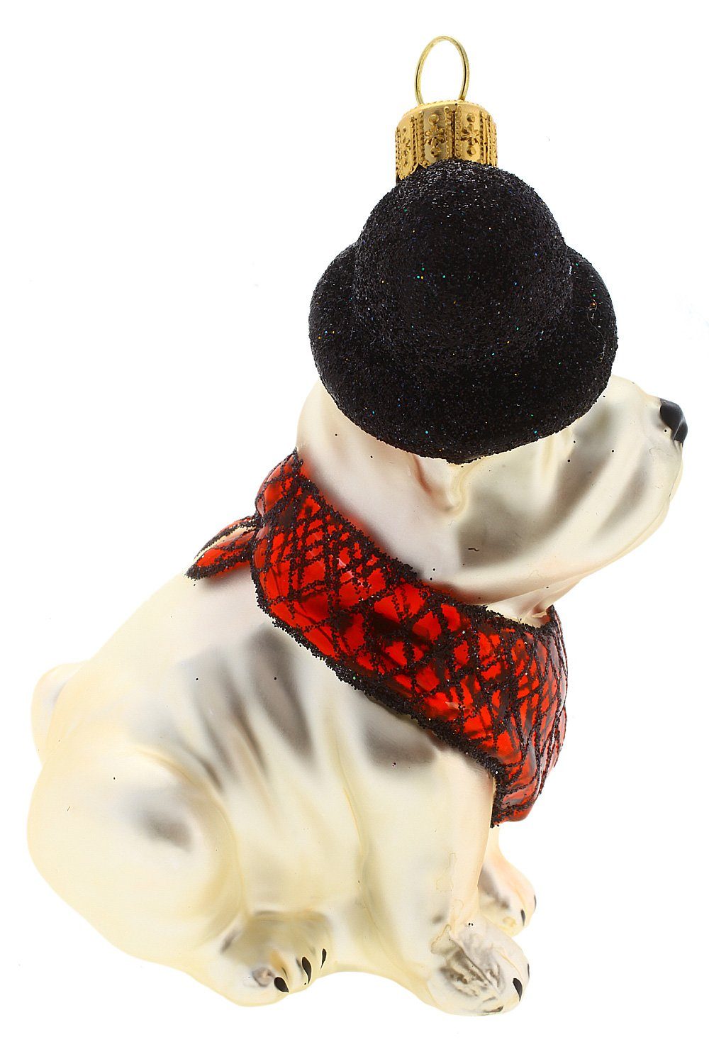 Hamburger Weihnachtskontor - handdekoriert mundgeblasen Dekohänger - Bowler, Christbaumschmuck Französische in Bulldog