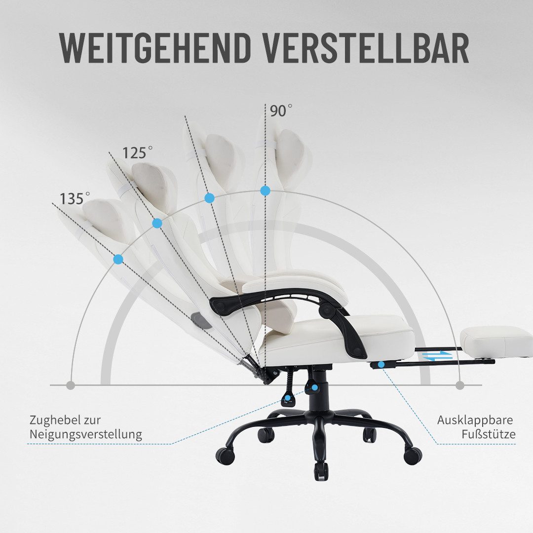PixelPilot Gaming-Stuhl Ergonomischer Gaming-Stuhl, breite Sitzfläche, Fußstütze, bis 150 kg, Atmungsaktiver Stoff, Ergonomisches Design