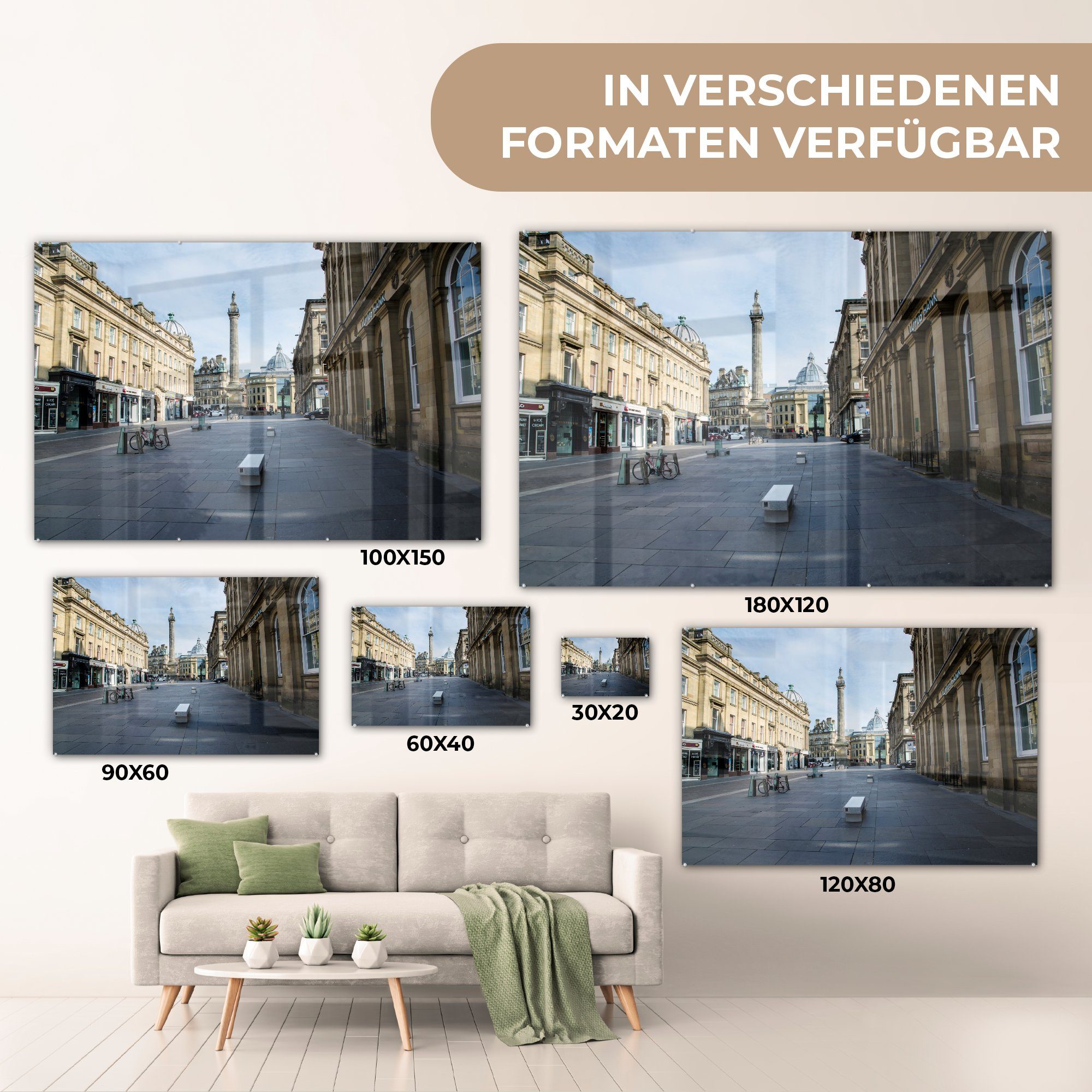 MuchoWow Acrylglasbild St), Acrylglasbilder Wohnzimmer historische Town Schlafzimmer & das (1 Grainger Zentrum ist Newcastle-upon-Tyne, von