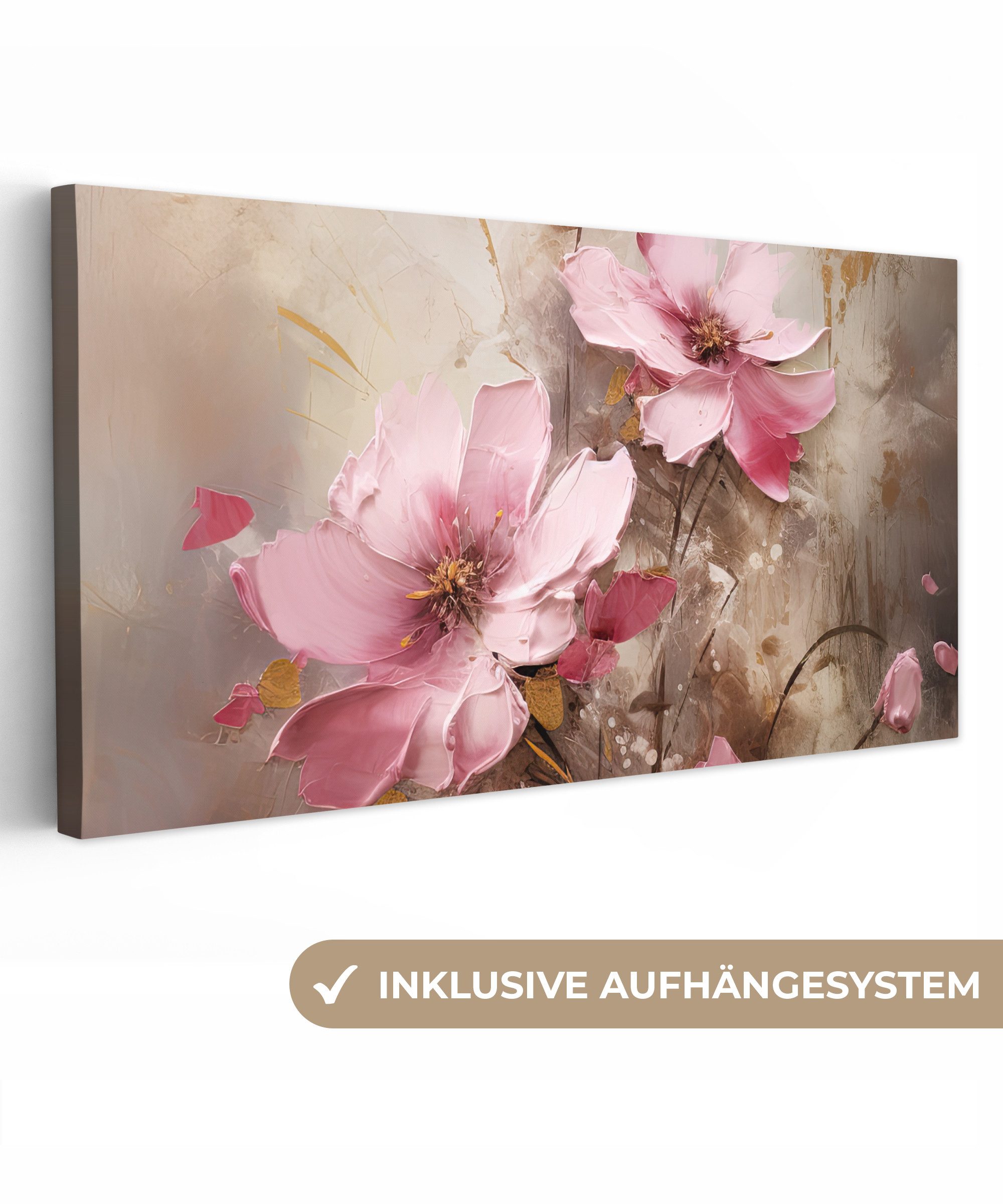 OneMillionCanvasses® Leinwandbild Panorama Blumen - Rosa günstig online kaufen
