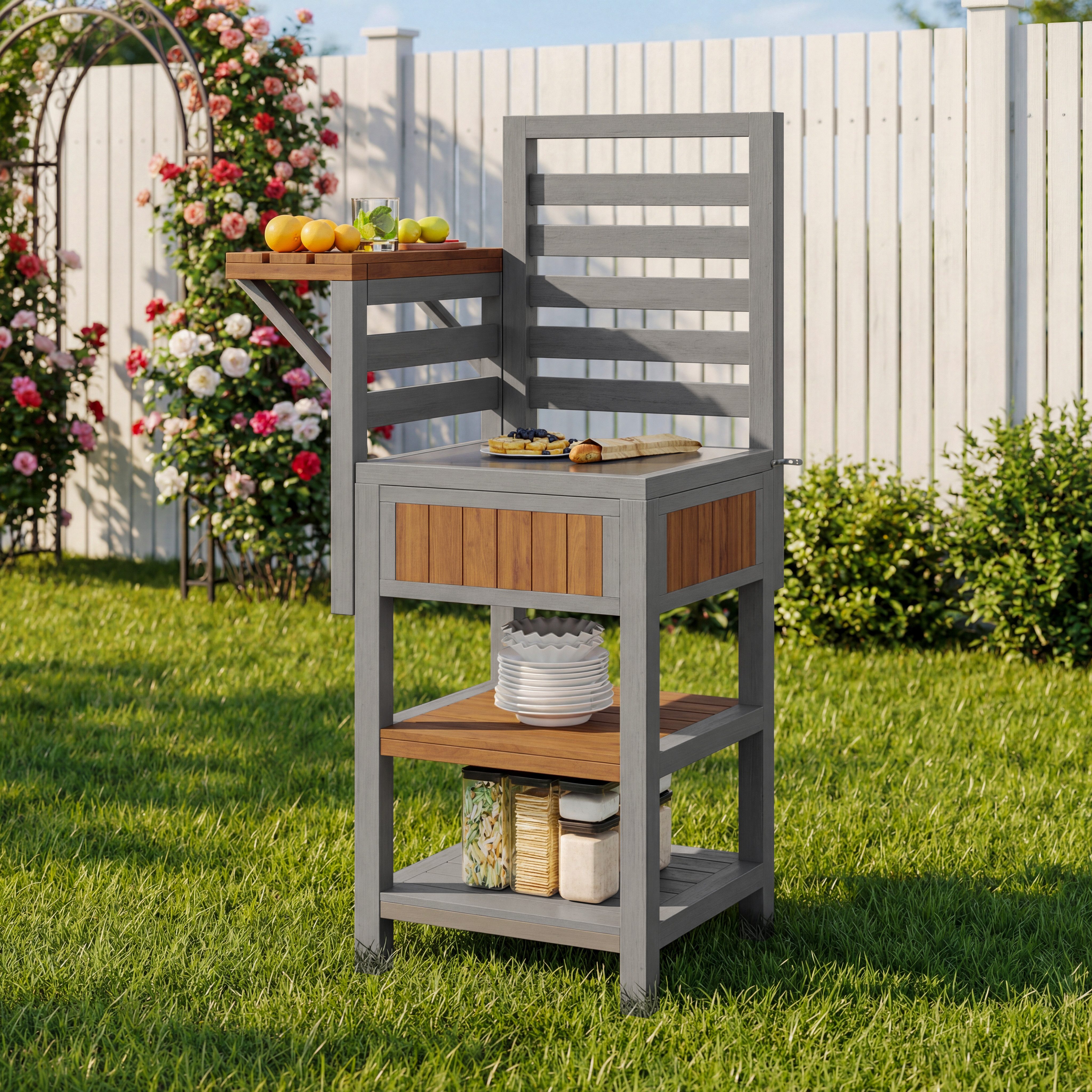 Flieks Garten-Geräteschrank, BxT: 74x54 cm, Gartenschrank mit Edelstahl-Arbeitsplatte & doppeltem Ablageboden