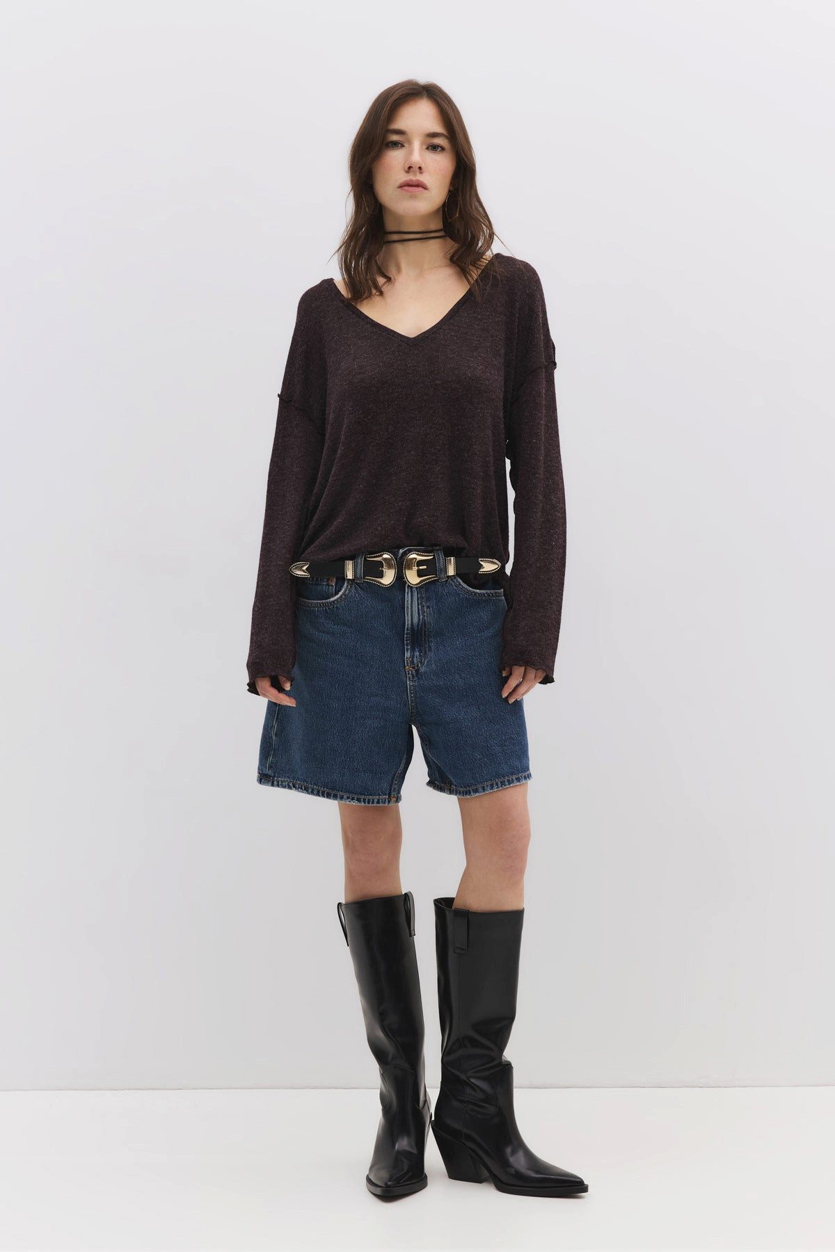 No Matter What Blusentop Langärmelige Bluse mit V-Ausschnitt