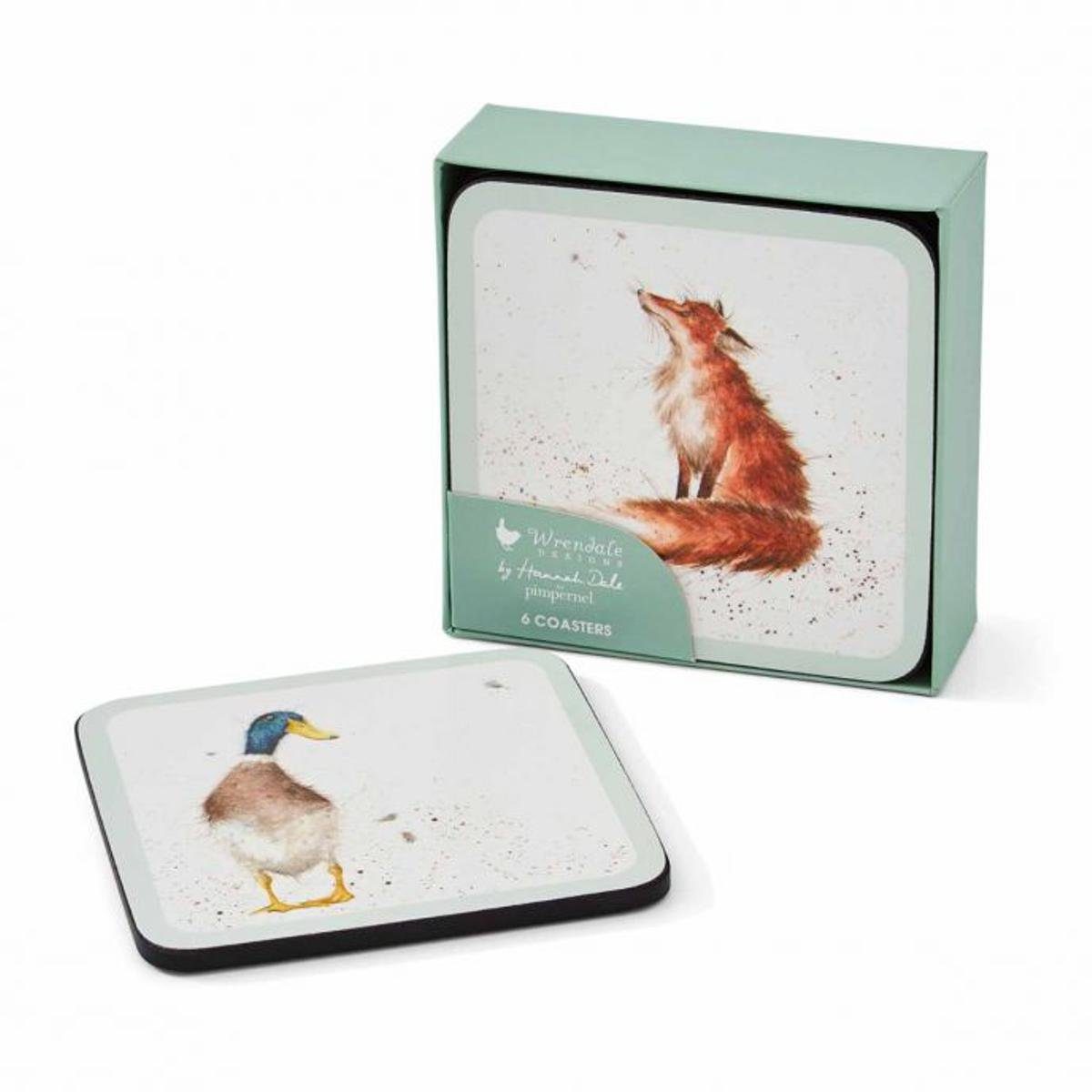 Wrendale Glasuntersetzer Wrendale Designs 6-teiliges Glas-Untersetzer-Set Country-Side Tiere, Zubehör für Trinkgefäße, Set, 6-tlg., mit feuchtem Lappen abwischbar