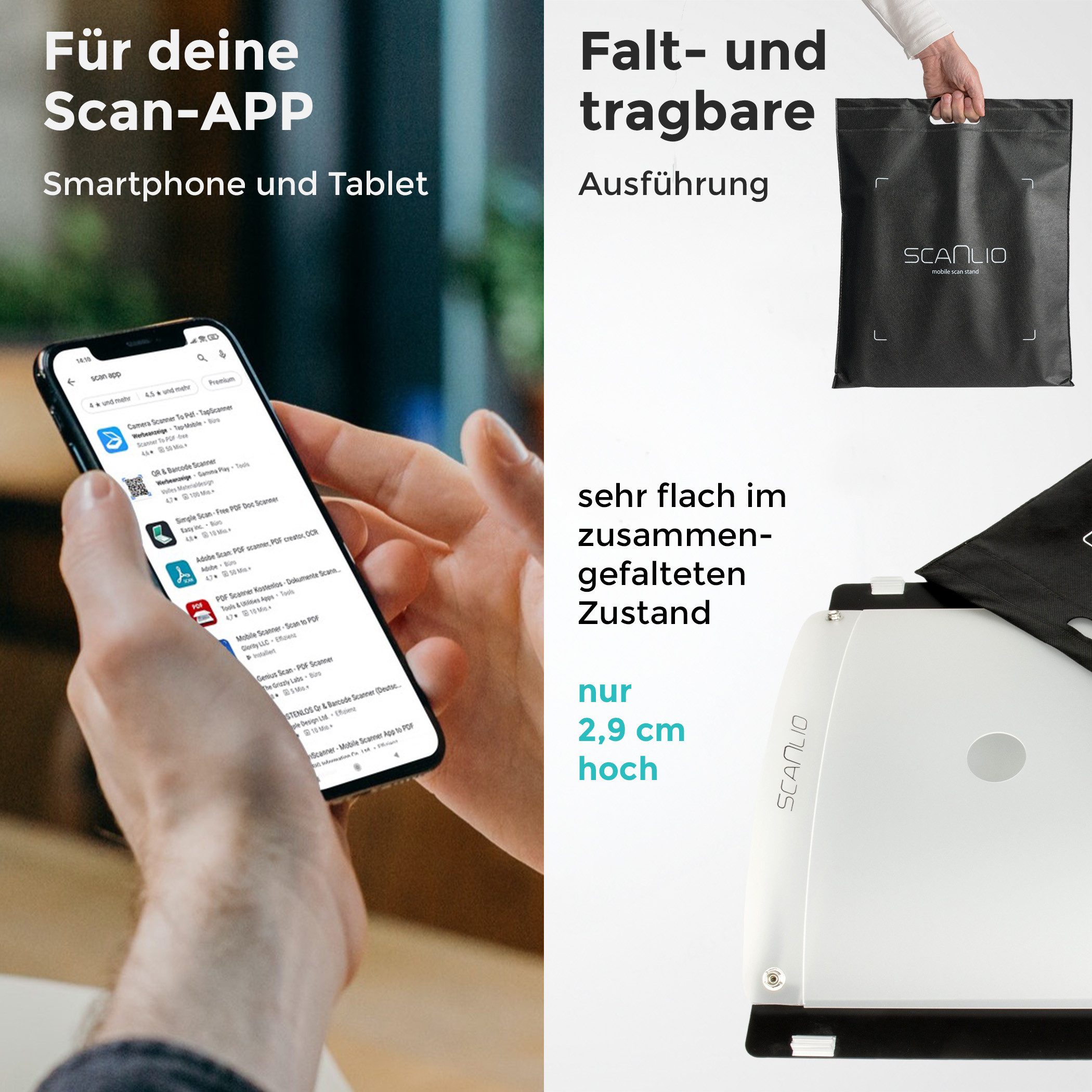 scanlio Handy-Halterung SCANLIO Pro Scanbox, Faltbare Handy Scanner ...