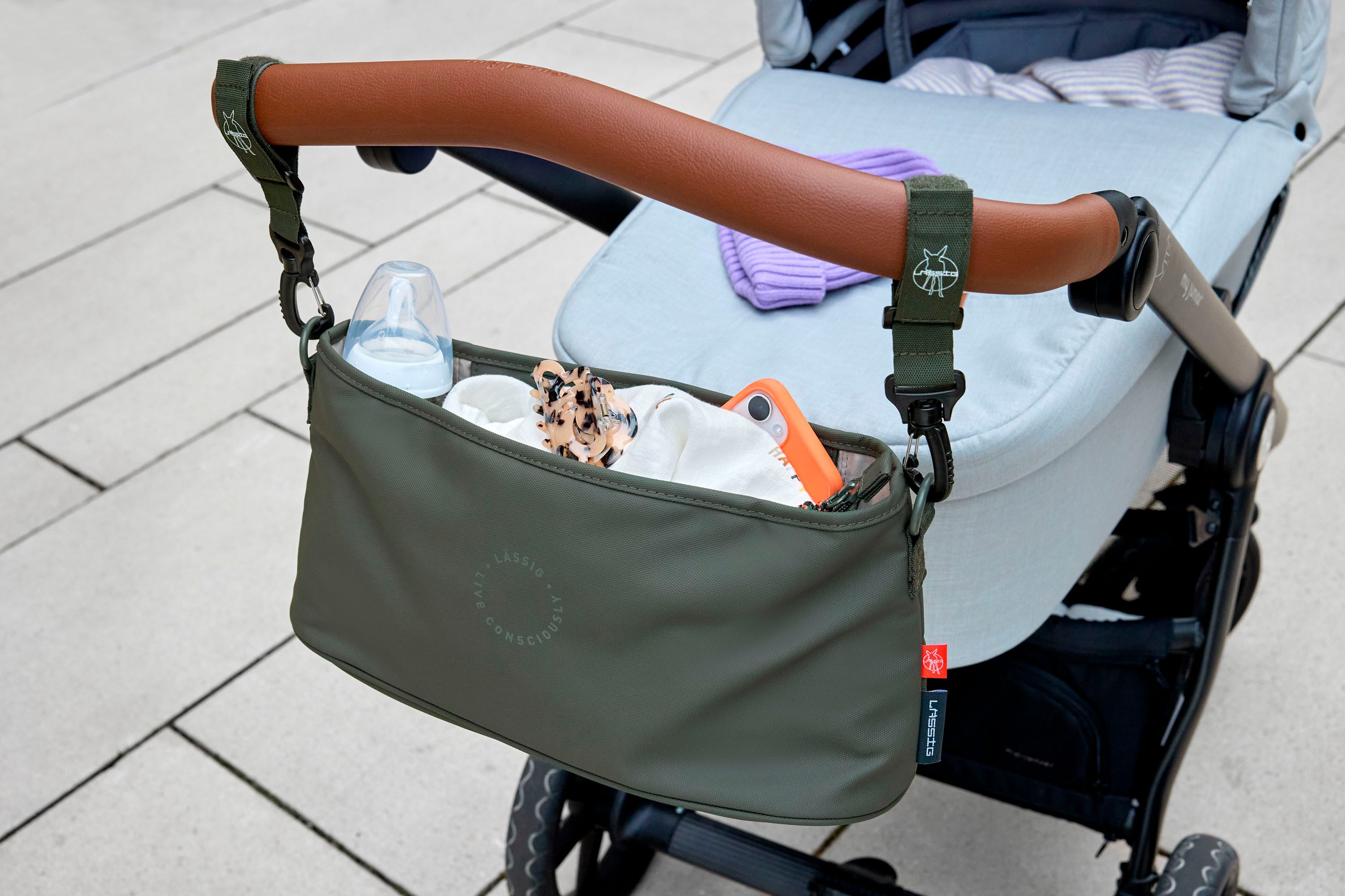 LÄSSIG Kinderwagen-Tasche Green Label, Buggy Organizer, dark olive, für Kinderwagen oder Buggy