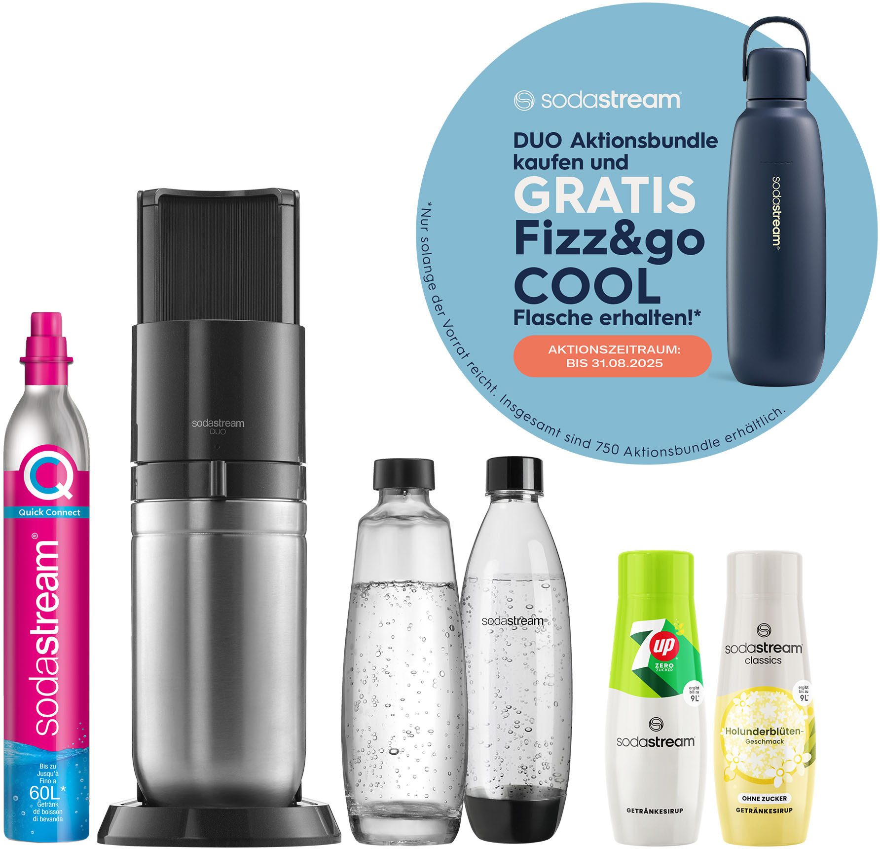 Wassersprudler SodaStream DUO, titan, mit 3 Flaschen, 1 CO2-Zylinder und 2 Sirups