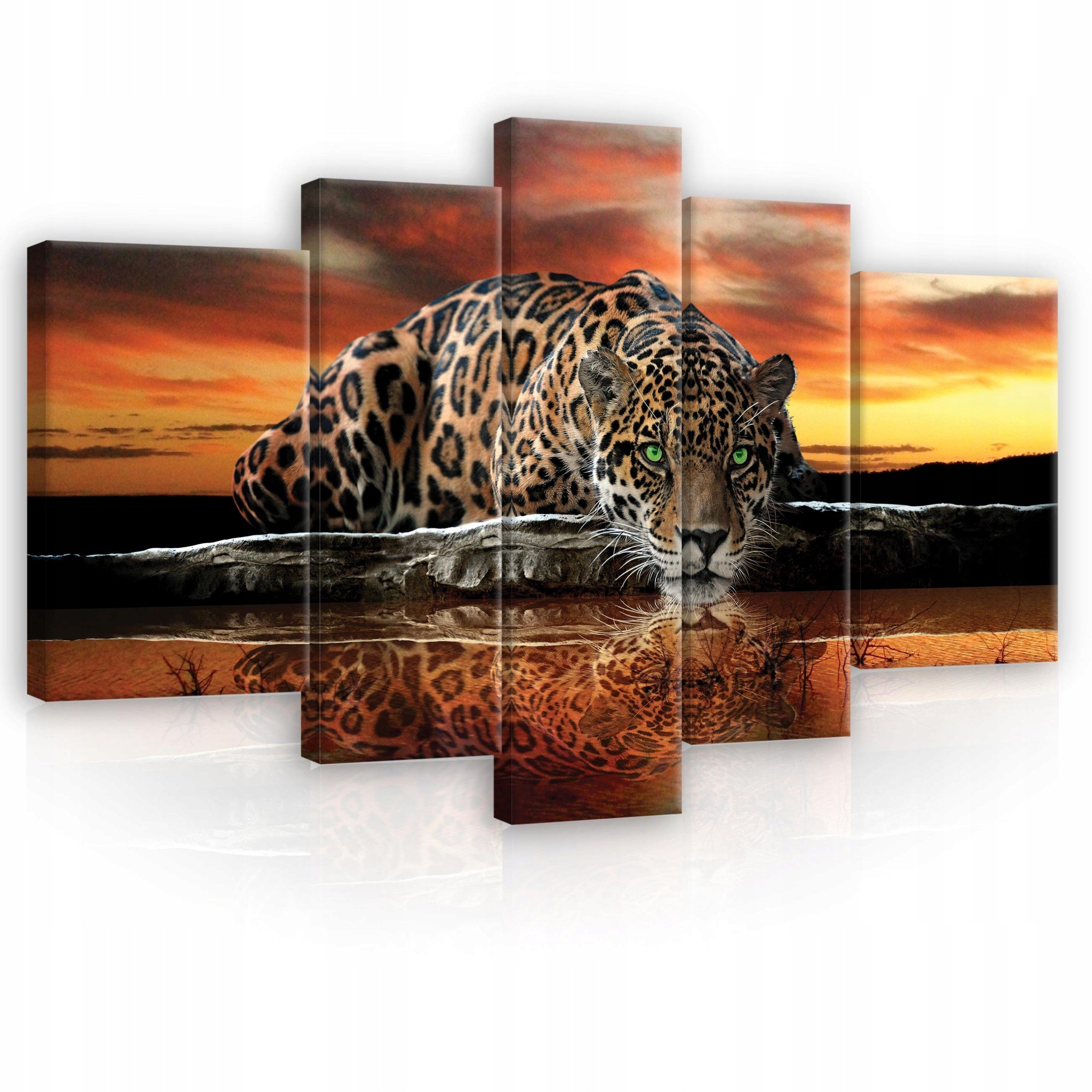 Wallarena Leinwandbild Tiger Tiere Afrika Wandbild 170x100 cm Groß SET XXL Wandbilder Leinwandbilder Modern Canvas Kunstdruck Bild Auf Leinwand Bilder für Wohnzimmer Schlafzimmer, Tiger Tiere (Set 5 teilig), Aufhängefertig