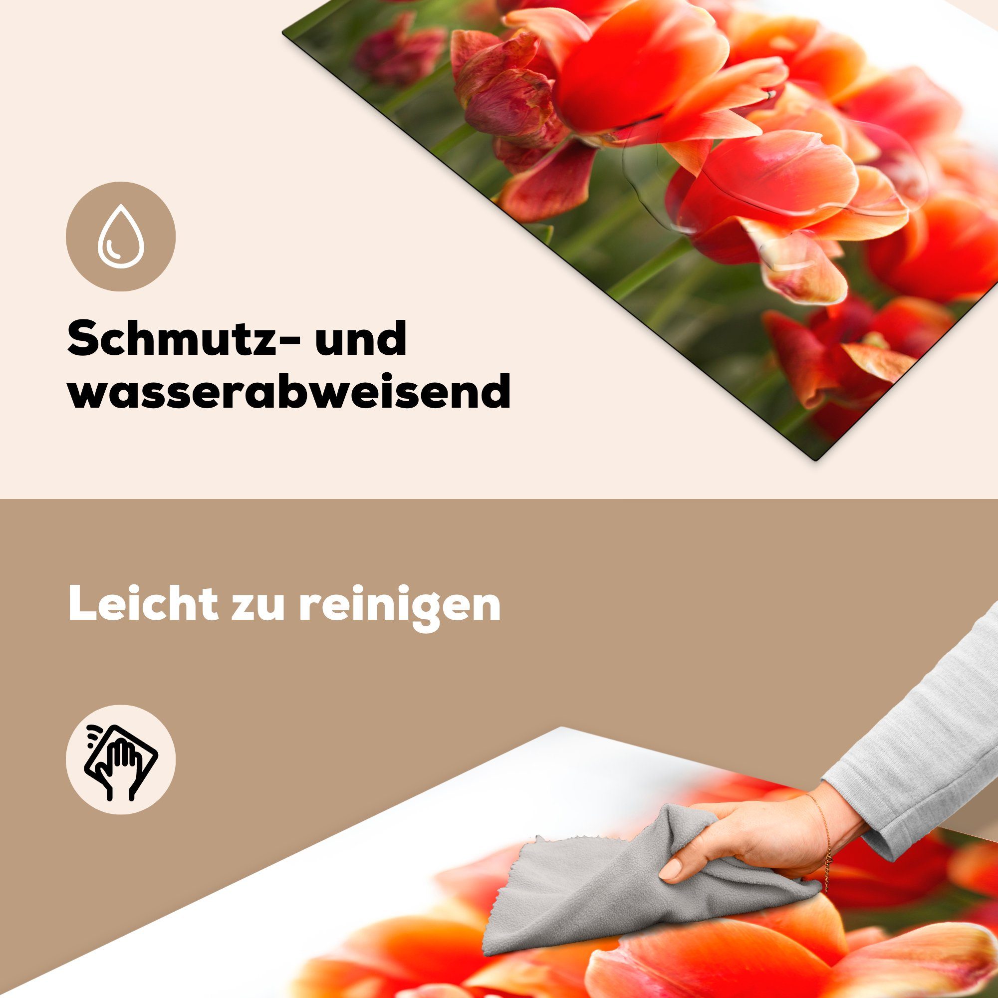 (1 Tulpen, Bild Induktionskochfeld Blätter Vinyl, der roten die 81x52 Schutz tlg), von küche, Herdblende-/Abdeckplatte cm, Ceranfeldabdeckung MuchoWow für