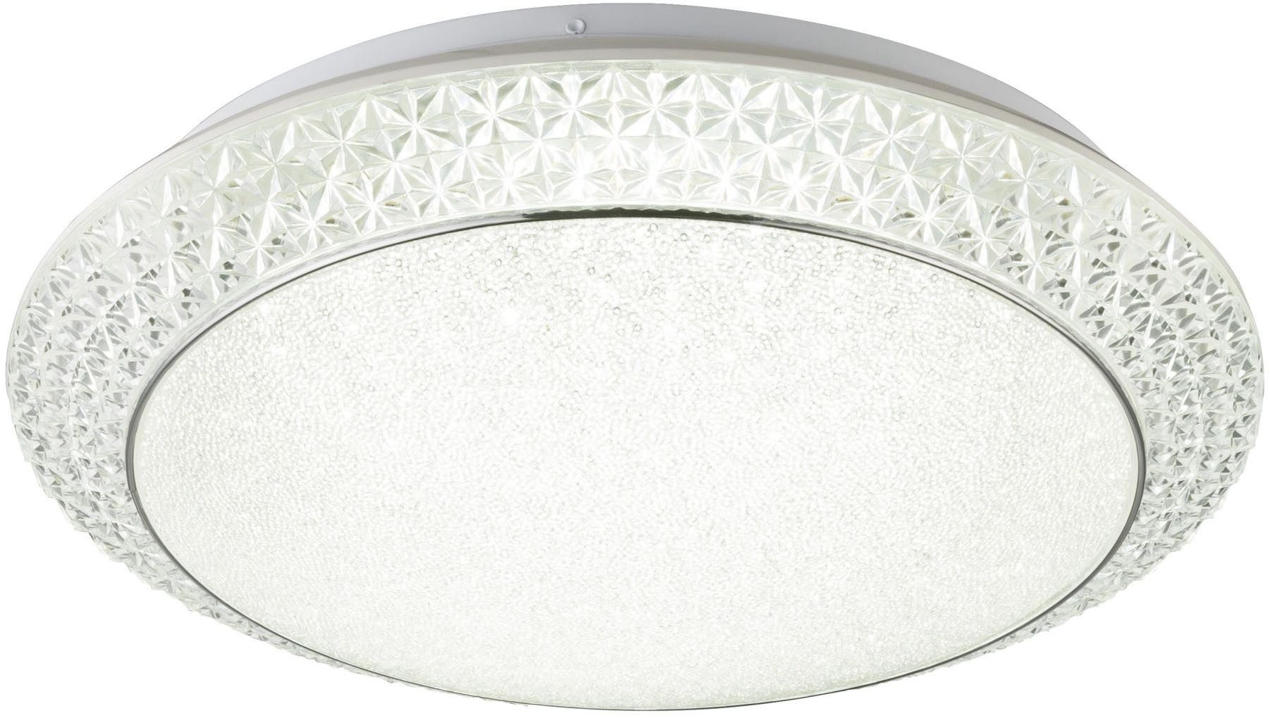 GLOBO LIGHTING LED Deckenleuchte RONJA, Dimmfunktion, Fernbedienung, Infrarot inkl., Memoryfunktion, Nachtlichtfunktion, mehrere Helligkeitsstufen, LED fest integriert, warmweiß - kaltweiß, Deckenlampe, Design Leuchte, Kristalle, Wohnzimmer, Schlafzimmer