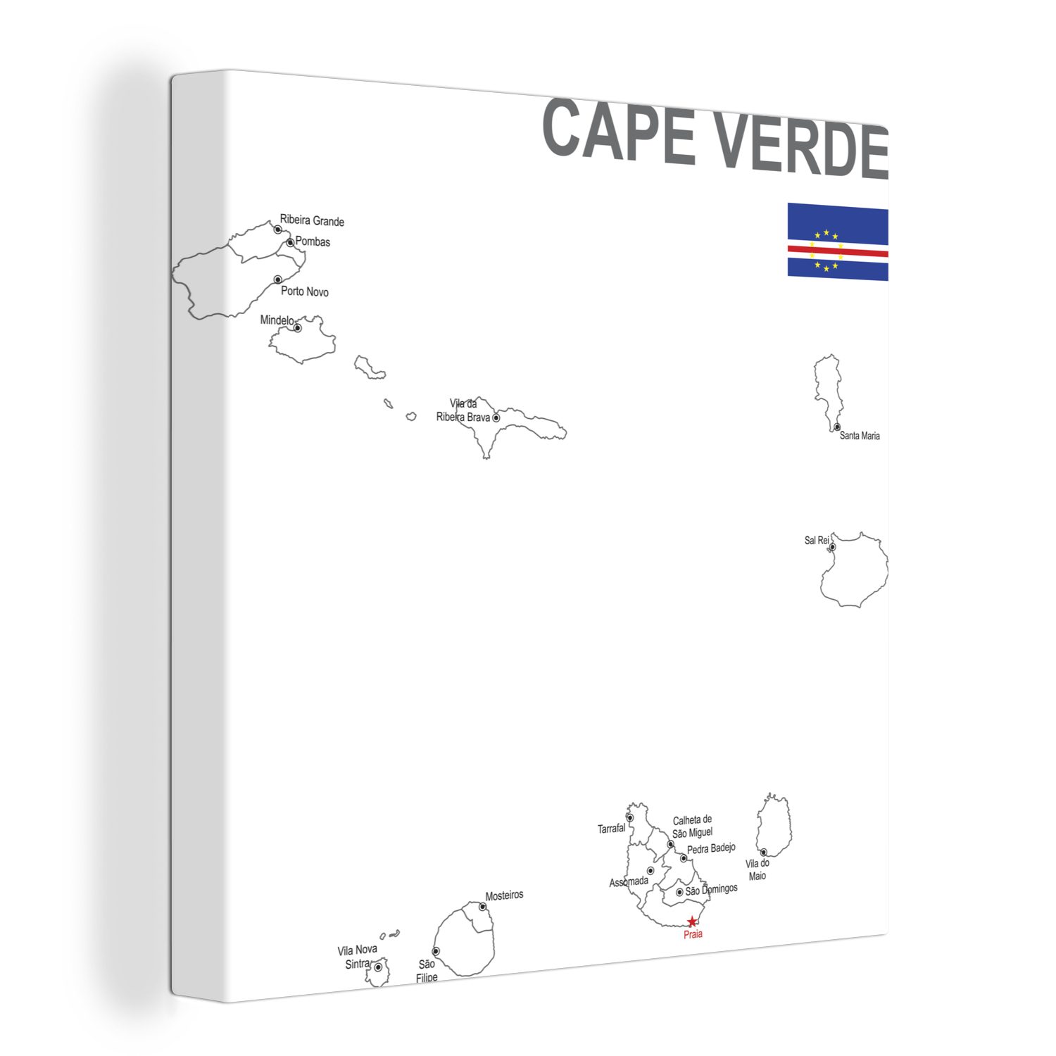 OneMillionCanvasses® Leinwandbild Weiße Illustration der Karte von Kap Verde, (1 St), Leinwand Bilder für Wohnzimmer Schlafzimmer