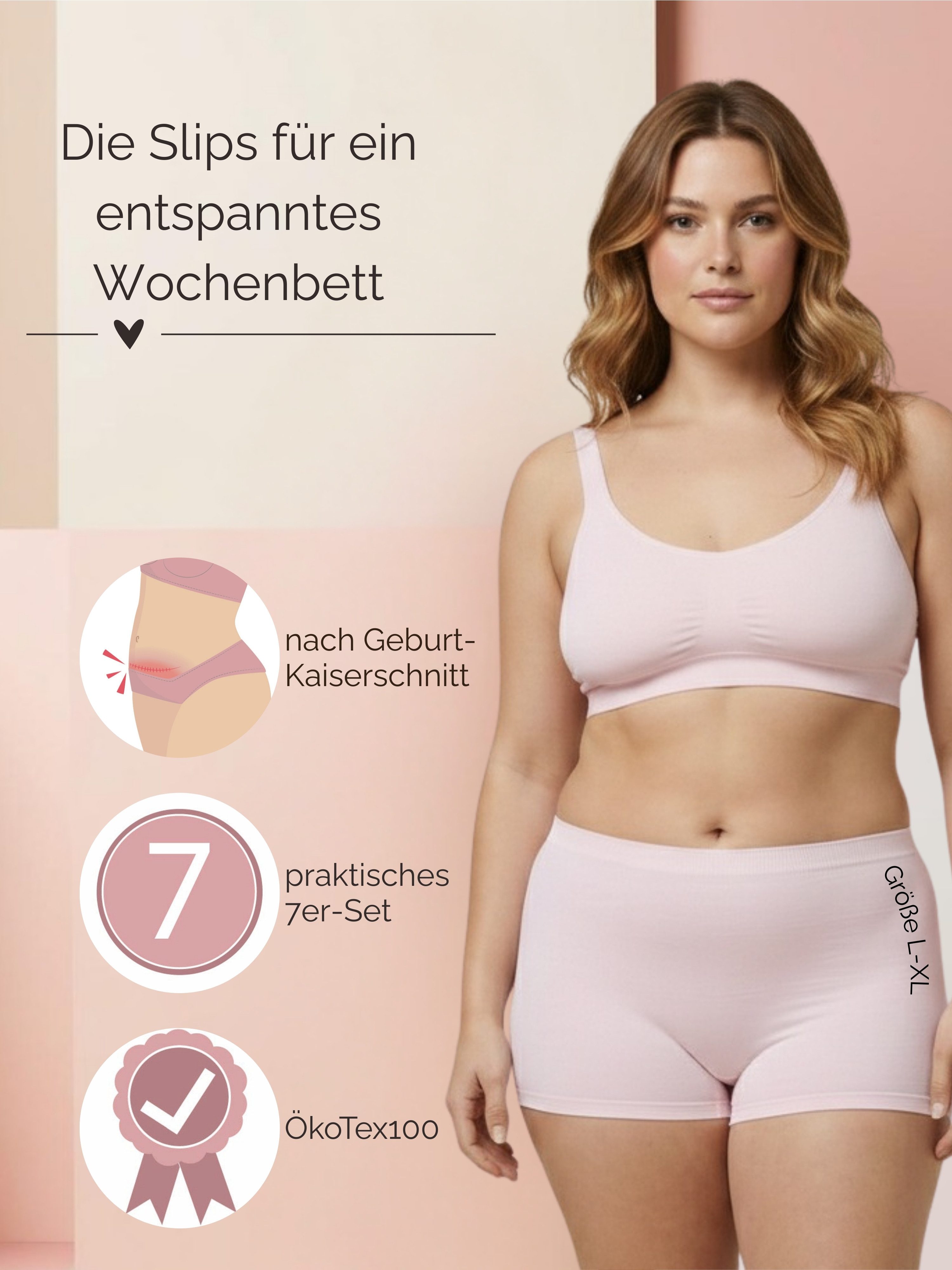 Herzmutter Funktionsunterhose Wochenbett-Unterwäsche von HERZMUTTER (9400) Rosa, Grau L-XL (7er-Set)