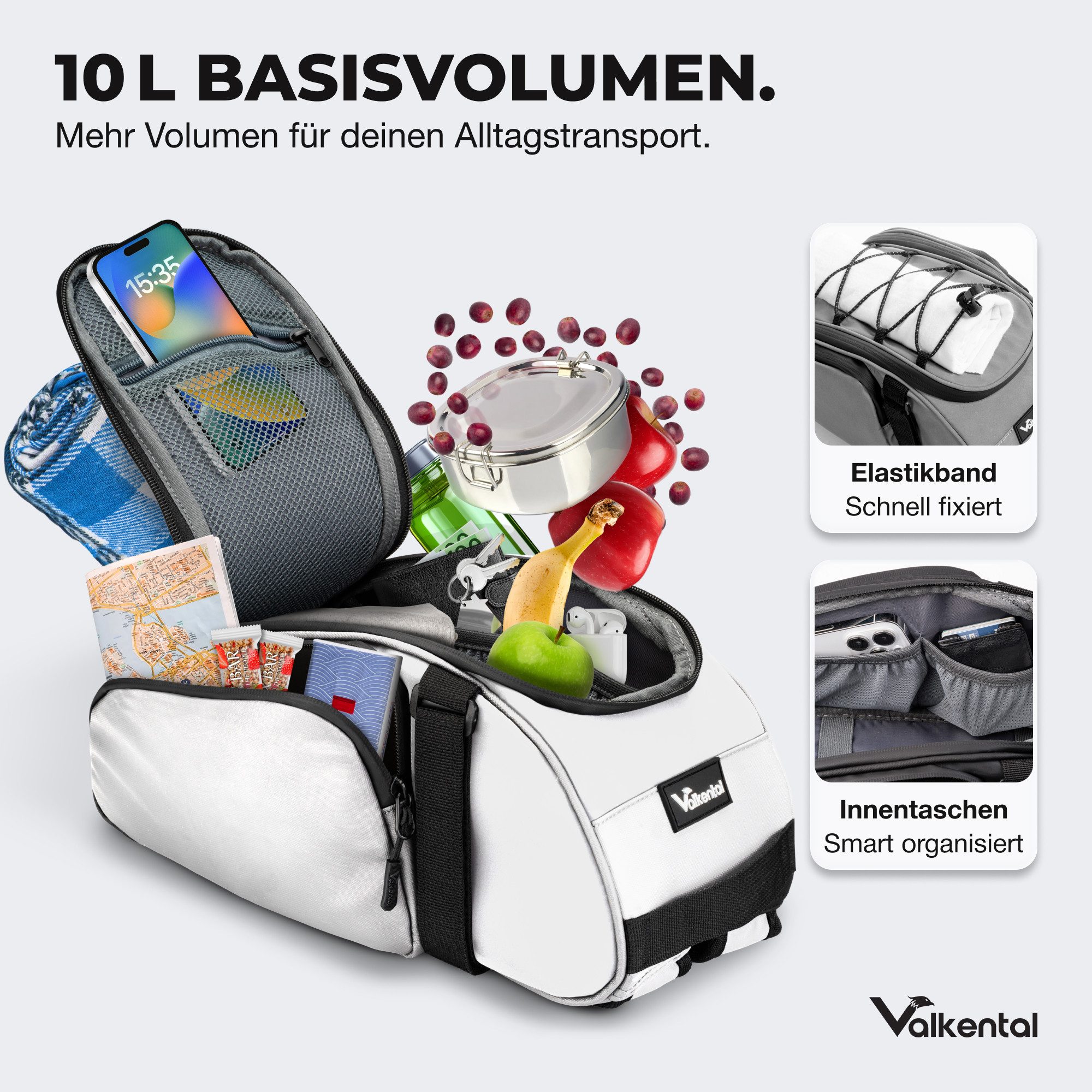Valkental Gepäckträgertasche 3in1 Fahrradtasche Trunk Bag (mit Rucksackfunktion, und Tragegriff), wasserfest & reflektierend, 10L