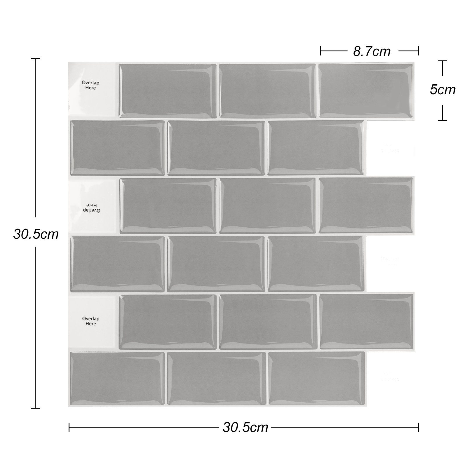 30cm Fliesenaufkleber AUFUN Stück x Grau Fliesenaufkleber, 10 3D 30cm