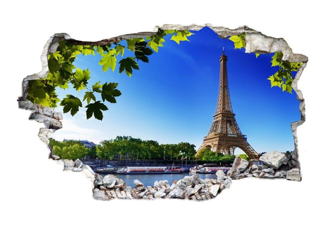 Paris Aufkleber Wandbild K&L Städtereise Frankreich Art Mauerdurchbruch in Wall Sommer Wandtattoo selbstklebend Wandtattoo 3D Wandsticker,