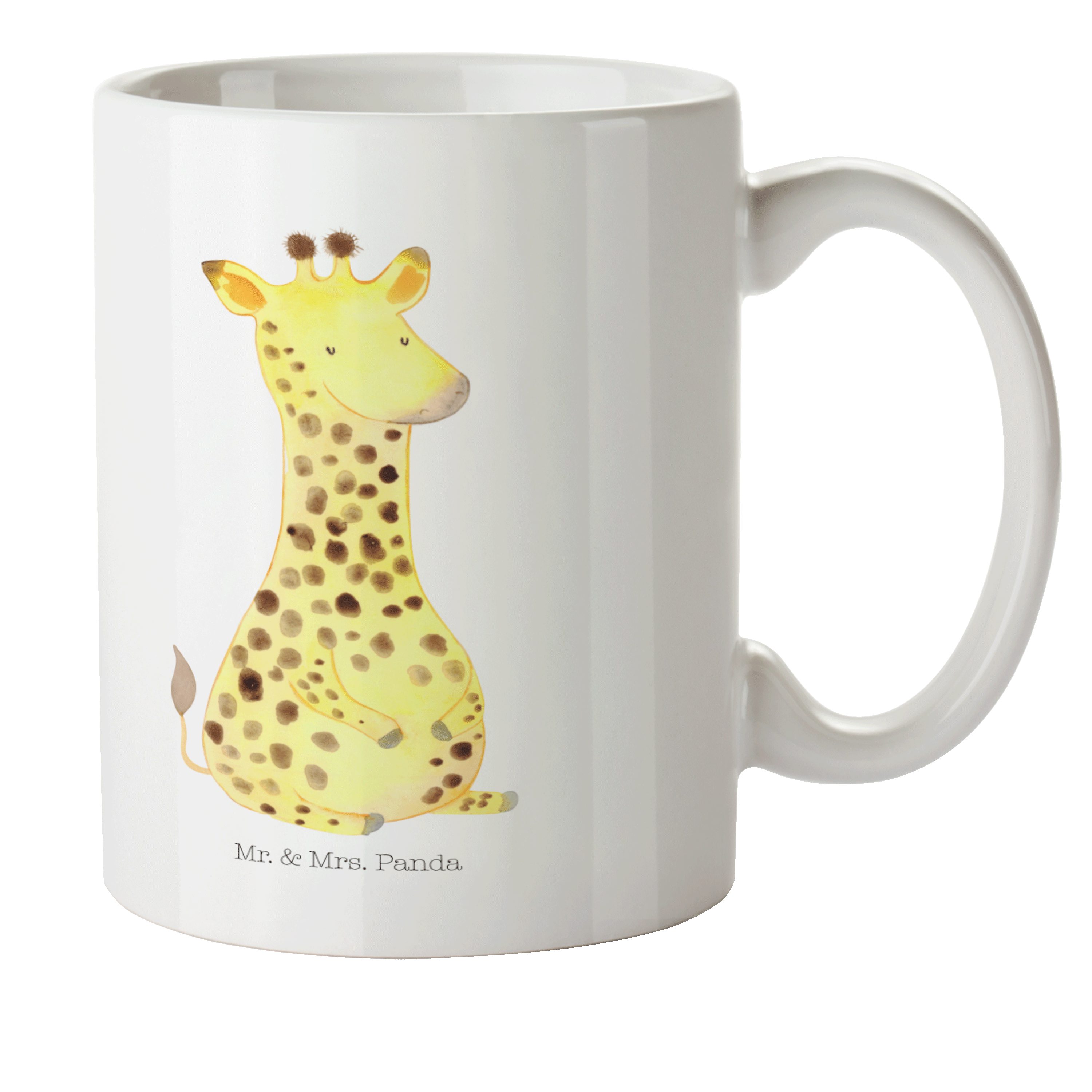 Mr. & Mrs. Panda Kinderbecher Giraffe Zufrieden - Weiß - Geschenk, Glück, Kunststoffbecher, Afrika, Kunststoff