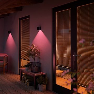 Philips Hue LED Außen-Wandleuchte Bluetooth Wandleuchte White & Color Ambiance Resonate in Schwarz 8W, keine Angabe, Leuchtmittel enthalten: Ja, fest verbaut, LED, warmweiss, Aussenlampe, Aussenwandleuchte, Outdoor-Leuchte