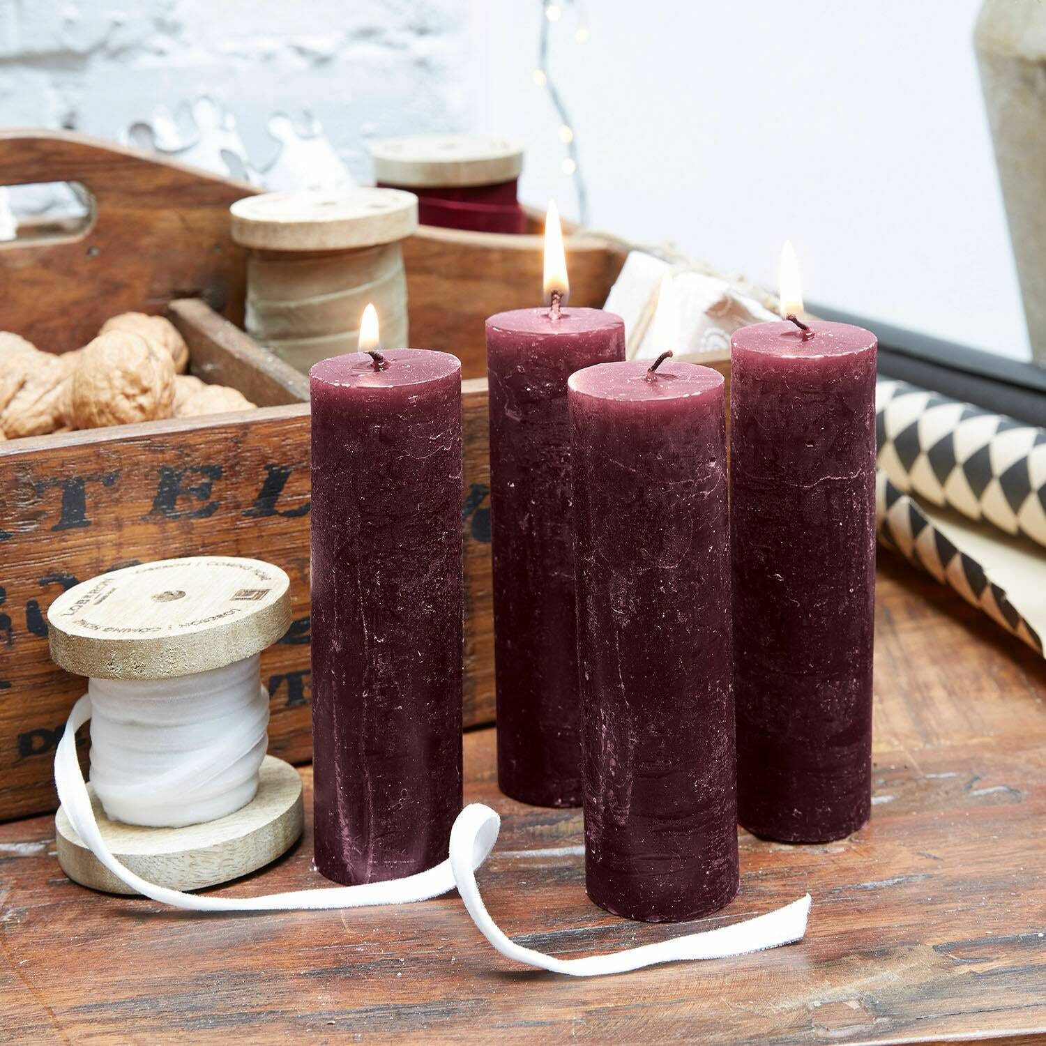 Mirabeau Stumpenkerze Kerze 4er Set Muriel bordeaux (4er Set, 4er Set), non günstig online kaufen