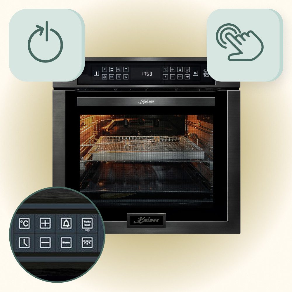 Kaiser Küchengeräte Backofen Einbaubackofen,86L 15 Fkt. Grill Air fryer Full Touch EH 6306 N RS, mit 1-fach-Teleskopauszug, Katalytische Selbstreinigung