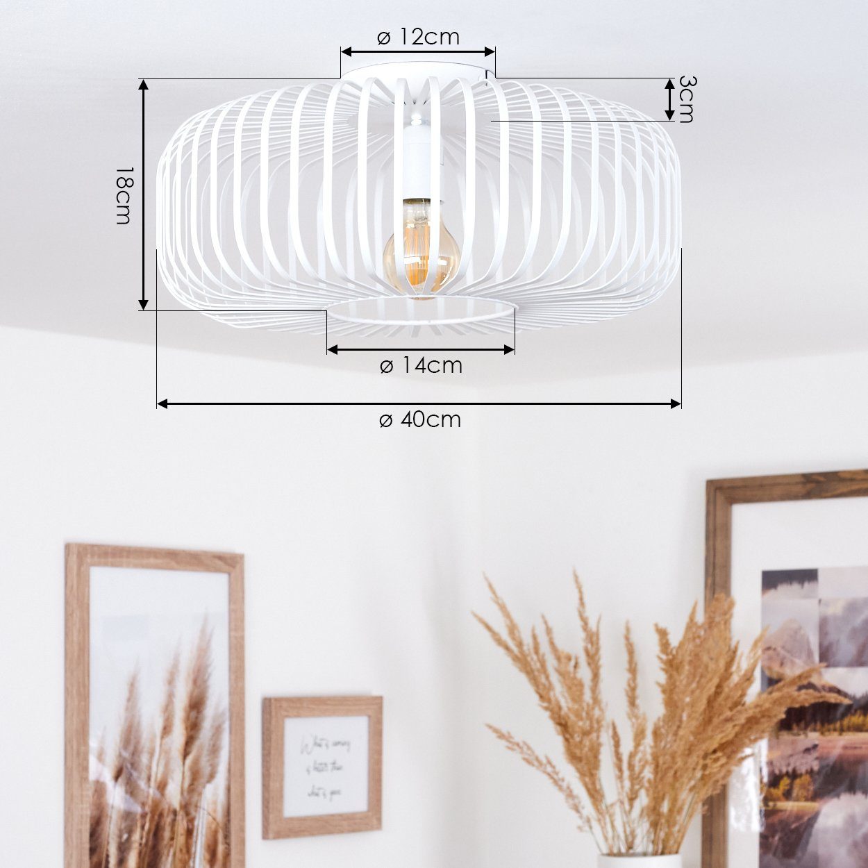 hofstein Deckenleuchte »Pieris« runde Deckenlampe aus Metall in Weiß, ohne Leuchtmittel, Retro-Leuchte mit Lichteffekt durch Gitter-Optik, Ø40cm, E27 – Bild 4 von 5