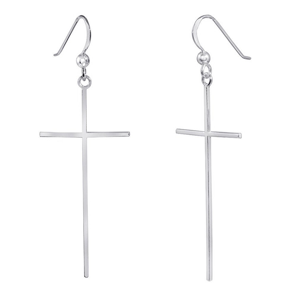Paar Sterling rhodiniert Silber, Damen lang Ohrhänger Silber Materia Kreuz SO-265, 925