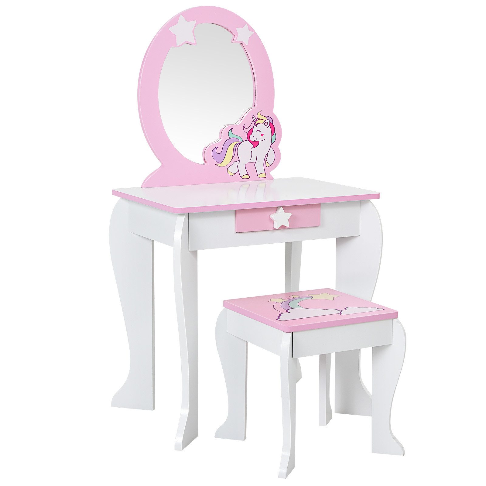 COSTWAY Schminktisch, Kinder, mit Hocker, Schublade und abnehmbarer Spiegel günstig online kaufen