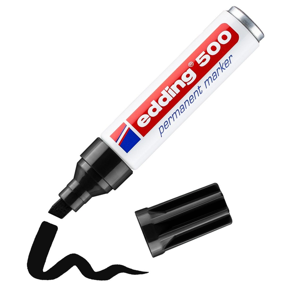 edding Permanentmarker Permanentmarker 500 mit Keilspitze schwarz, nachfüllbar geruchsarm wisch- und wasserfest