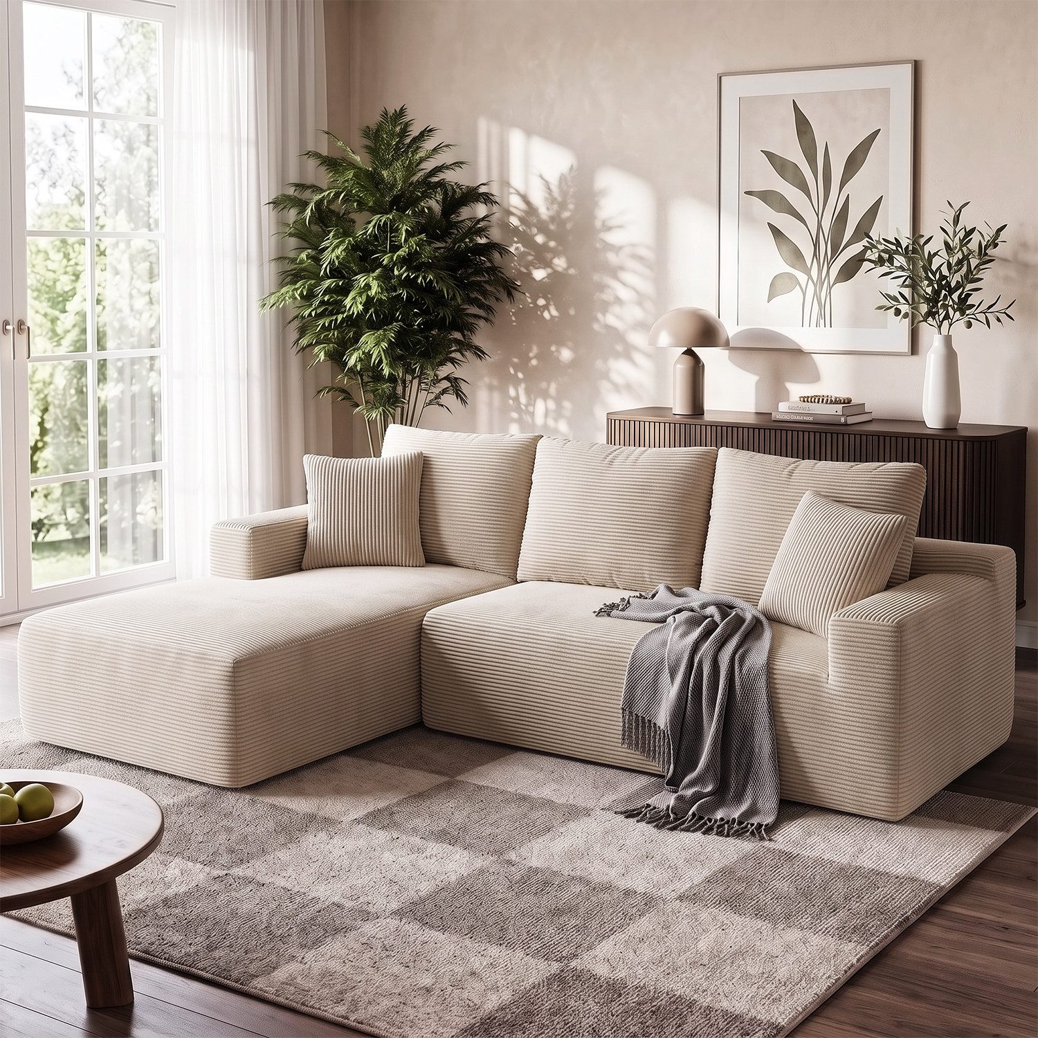 oyajia Ecksofa modulares Sofa 240cm mit großer Chaiselongue, breit vakuumverpackt, Schlafsofa, keine Montage erforderlich, mit großer Chaiselongue – Bild 2 von 5