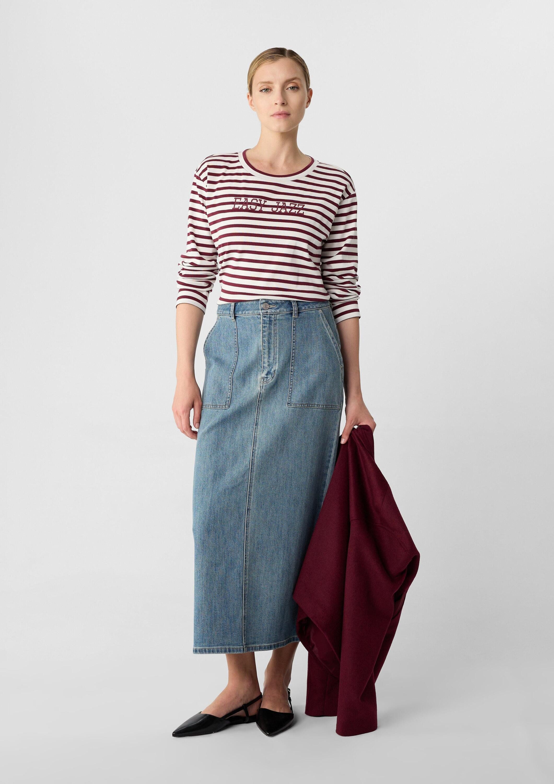 comma Rock Langer Denimrock mit Gehschlitz