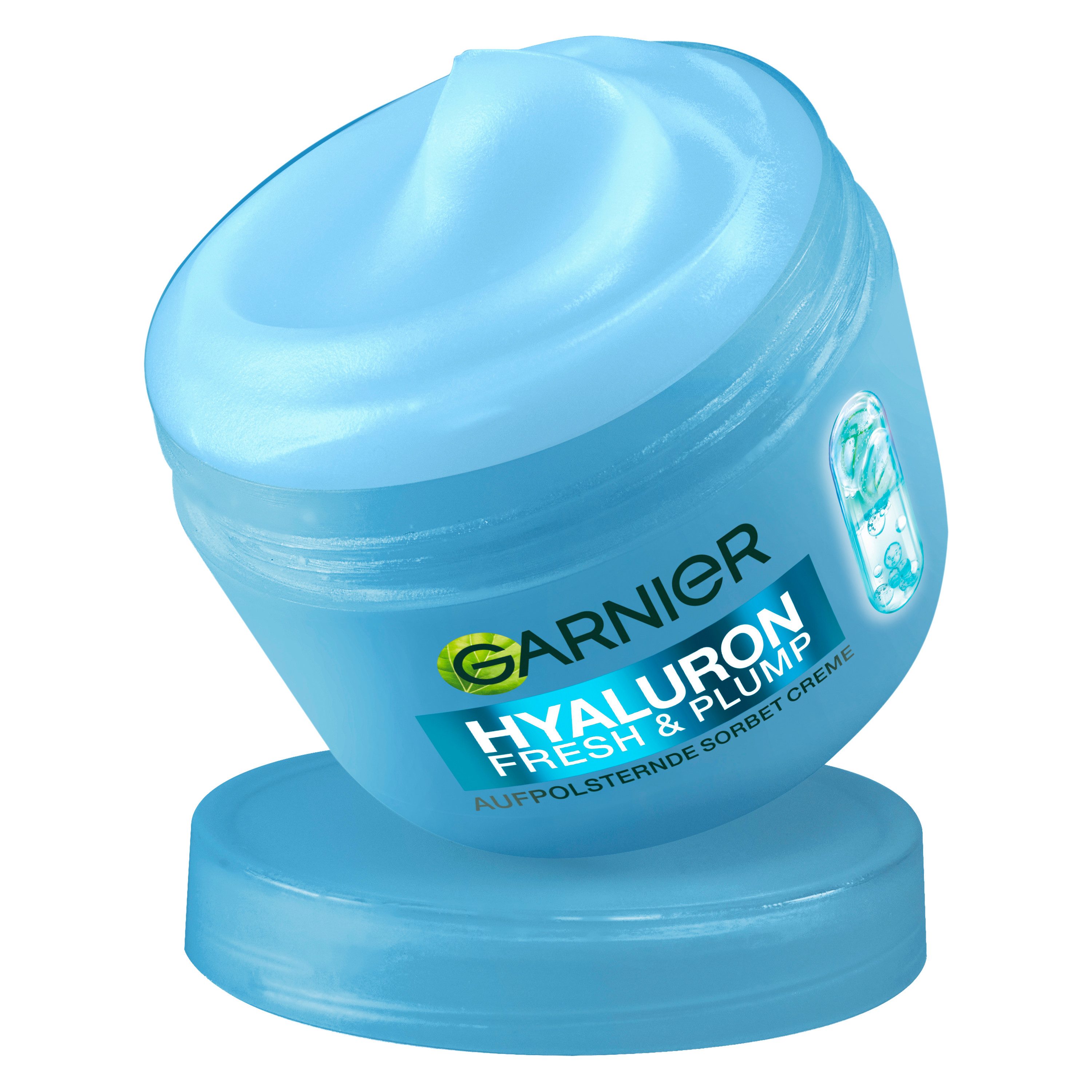 GARNIER Feuchtigkeitscreme FRESH & PLUMP HYALURON SORBET CREME, für einen ebenmäßigen Hautton