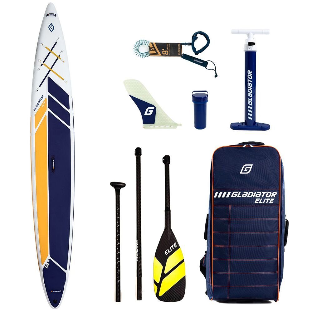 GLADIATOR SUP-Board Stand Up Paddling Board Set Elite 2023, Extrem leichtes Board - 20 % leichter als Gladiator Pro und Origin 14 R Racing