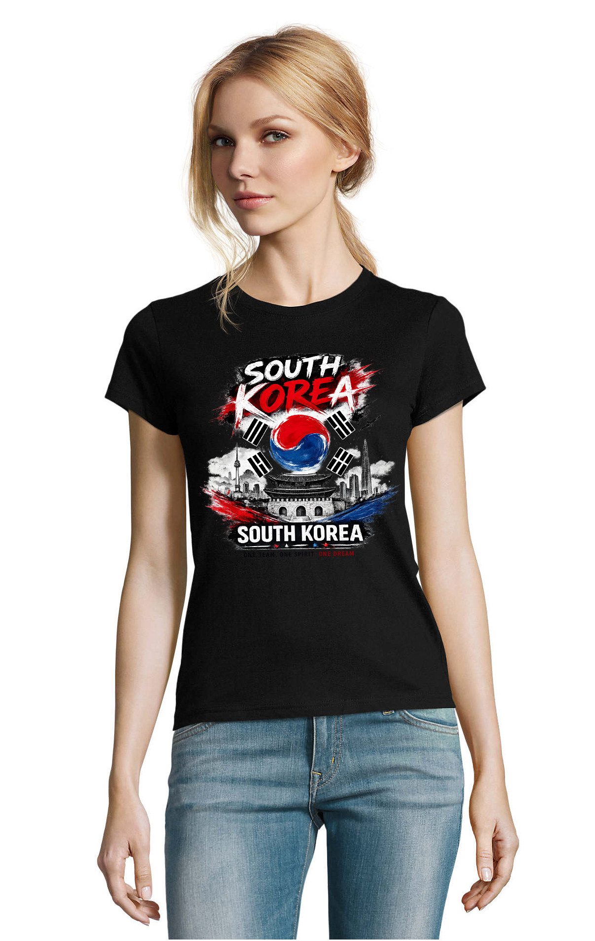 T-Shirt OneSpiritKorea Südkorea Fanmotiv Print Damen Rundhalsshirt