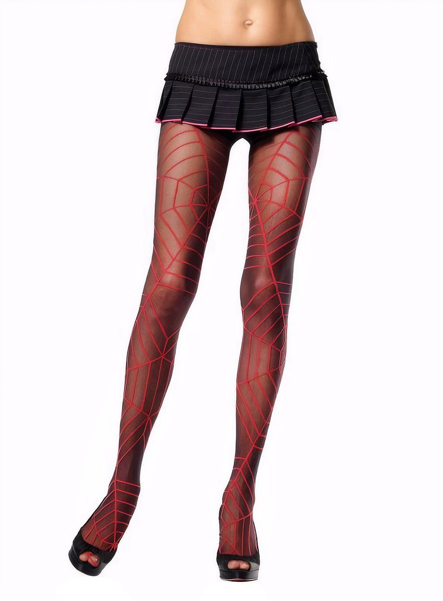 Leg Avenue Strumpfhose Hexen Strumpfhose - für Halloween Kostüm Damen (1 St) Feinstrumpfhose mit kontrastierendem Spinnennetz