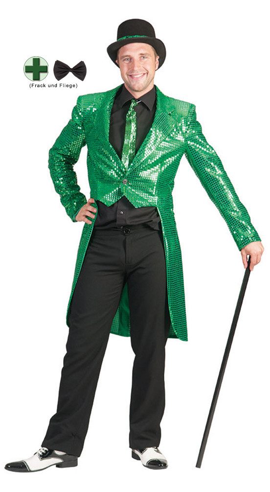 Karneval-Klamotten Kostüm Frack Pailletten Herren grün mit Fliege schwarz, günstig online kaufen