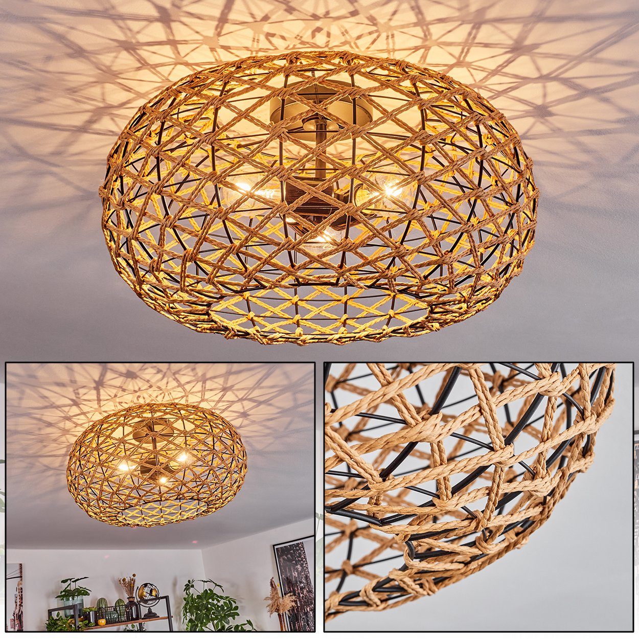 hofstein Deckenleuchte moderne Deckenlampe aus Holz/Rattan/Metall in Natur/ günstig online kaufen