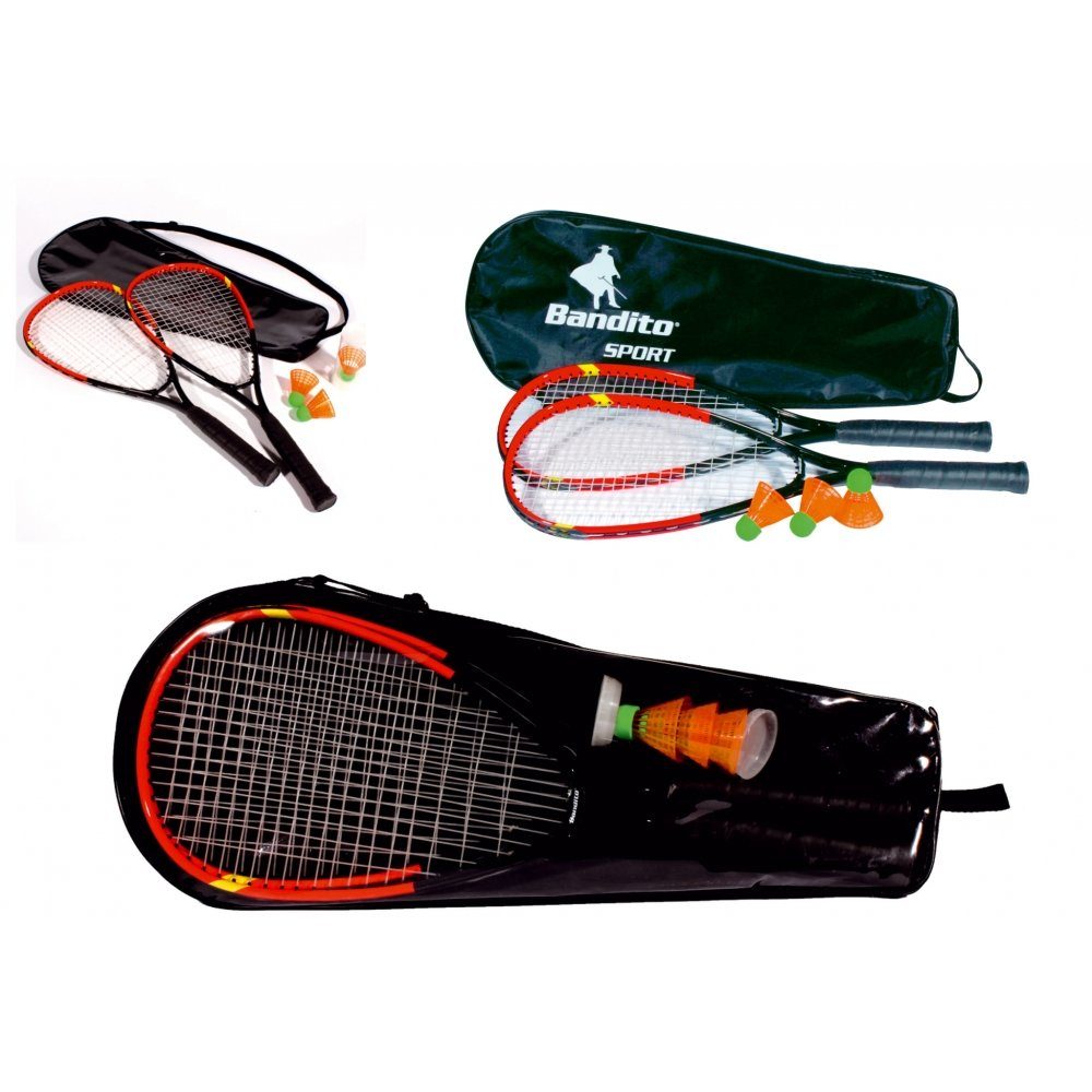Bandito Badmintonschläger Speed-Badminton Set, (Set, 6-tlg., 2 Alu  Schläger, 3 High-Speed Federbälle, Umhängetasche), Mittelharte Bespannung  mit langlebiger original Lawntex-Saite