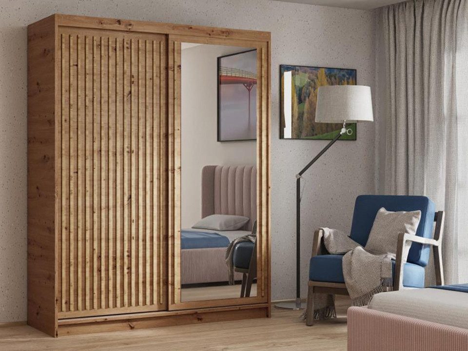 Beautysofa Kleiderschrank Donatello (Schrank mit Schiebetüren, Stange und Regalen, verschiedene Breiten und Farben wählbar)