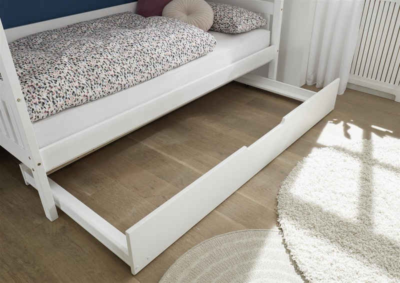 möbelando Kinderbett Universal, Tandemliege passend zum Bett LILIANE & KARO - ideal für spontane Übernachtungen - Tandemliege aus massiver Kiefer, Weiß - 94 x 26 x 198 cm (B/H/T)