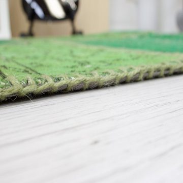 Wollteppich Patchwork Teppich Hochwertiger VINTAGE, Vimoda, Rechteckig, Höhe: 5 mm, Original, Handgeknüpft, Grün, Orientteppich, 90 x 160 cm