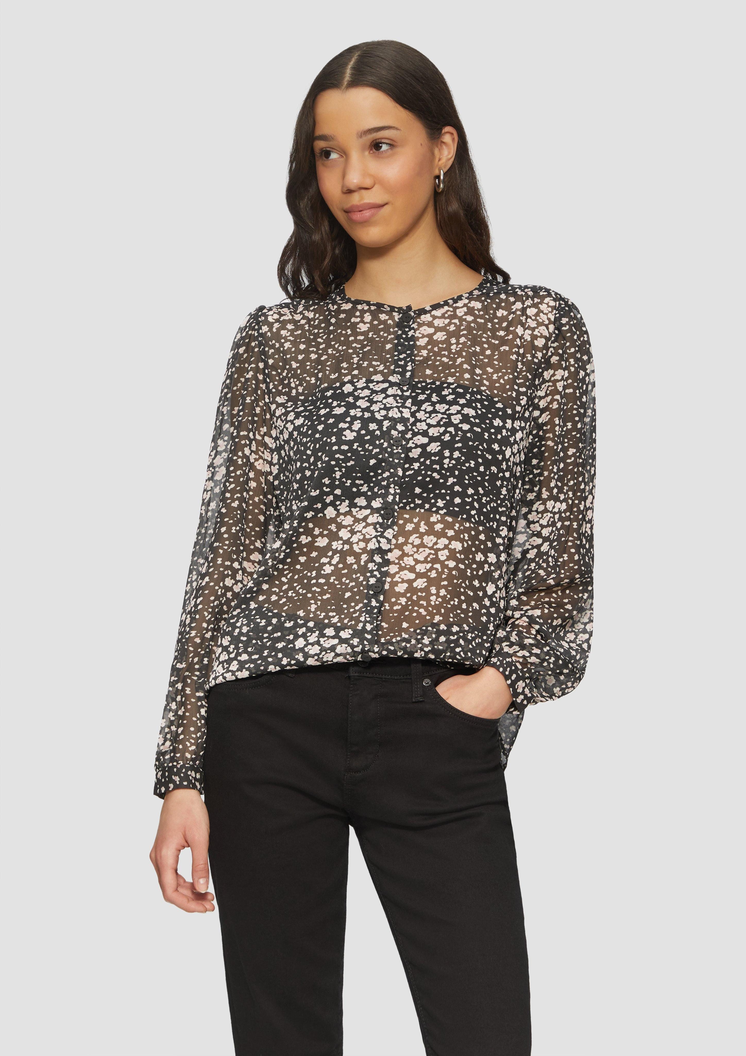 Langarmbluse Leicht transparente Chiffonbluse mit All-over-Print
