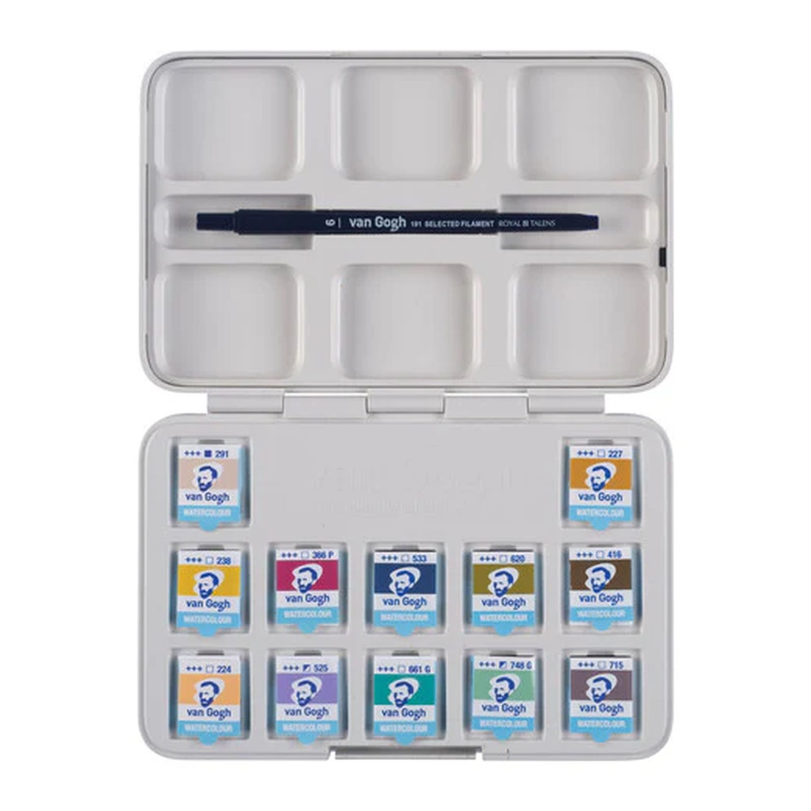 van Gogh Aquarellfarbe Pocket Box Aquarellfarbkasten mit 12 Farben in halbe Näpfchen, Muted Colours - Gedeckte Farben